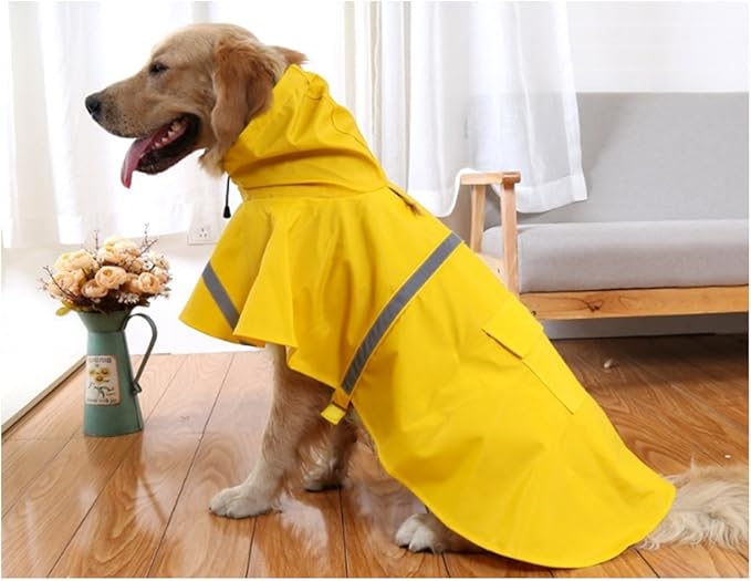 Mikayoo Large Dog Raincoat Adjustable Pet Waterproof Clothes Lightweight Rain Jacket Poncho Hoodies with Strip Reflective(Yellow,XXXL)