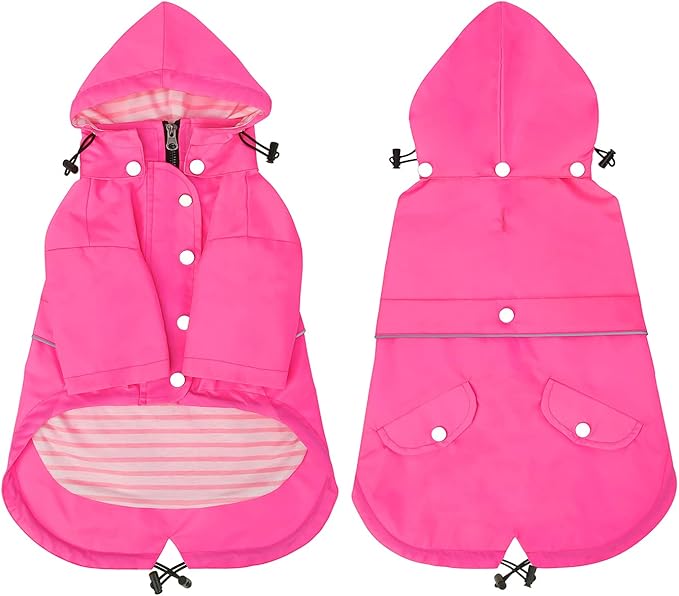 HDE Dog Raincoat Poncho Double Layer Zip Rain Jacket with Removable Hood, Leash Hole for Small to 3XL Dogs and Puppies Pink - 2XL