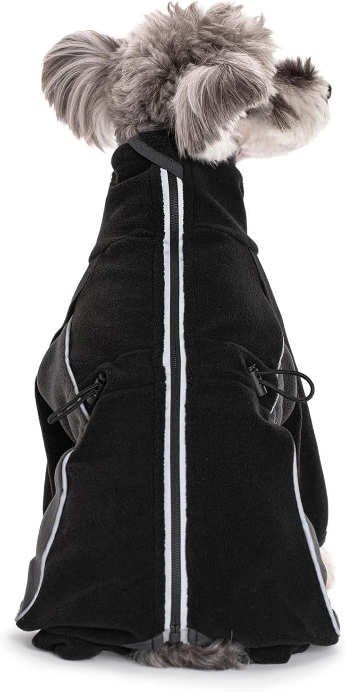 Fleece Dog Coat for Small Medium Dog,Pullover Pajamas Jumpsuit Bodysuit Puppy Coats with Legs, Pet Windproof Warm Cold Weather Jacket Full Body Vest Cozy Snowsuit Outfit Clothes (Black, XXL)