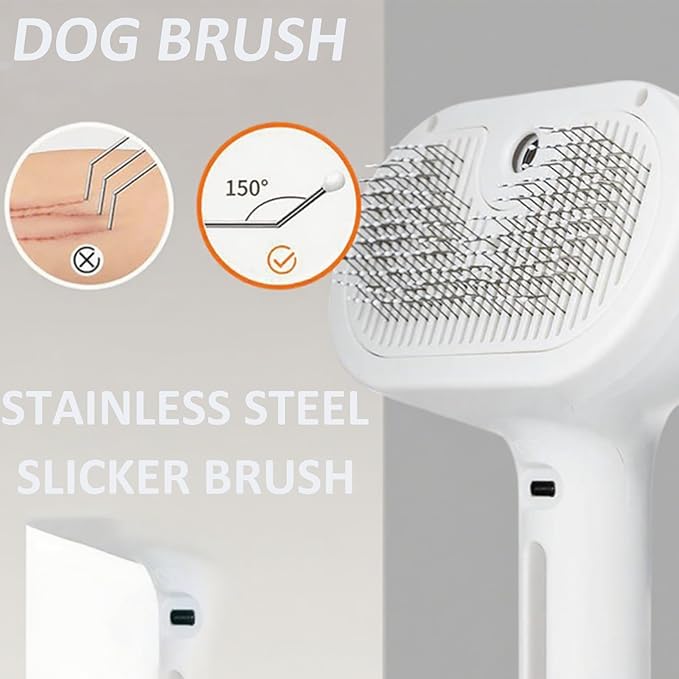 Fresh Fur Shower Brush, 3-in-1 Self-Cleaning Steamy Pet Brush for Dogs & Cats – Grooming Tool for Long & Short Hair, Removes Loose Hair & Reduces Shedding
