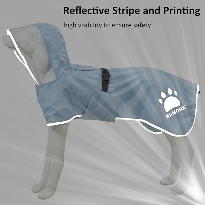 MAMORE Dog Raincoat Waterproof, Lightweight Adjustable Dog Rain Coat Hooded Poncho with Reflective Strip for Large Medium Small Dogs (Light Blue, Medium)