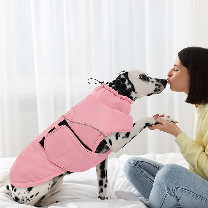 Peferhouse Dog Warm Winter Coats for Extra-Large Dogs, Dog Cold Weather Coat Dog Windproof Reflective Jacket with Harness Hole Thick Dog Vest Jacket Pink XL