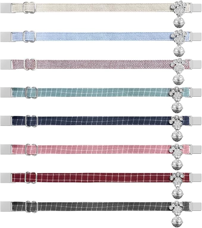 Personalized Breakaway Cat Collars - Magnetic Buckle, Bell - Safety Quick Release, Customized for Girls & Boys Cats- (Checkered-Cyan)