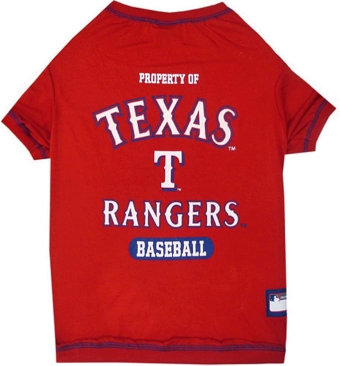 MLB Texas Rangers Dog T-Shirt, Small. - Licensed Shirt for Pets Team Colored with Team Logos. - Premium Stretchable Materials for The Comfort of Your Dog & cat.