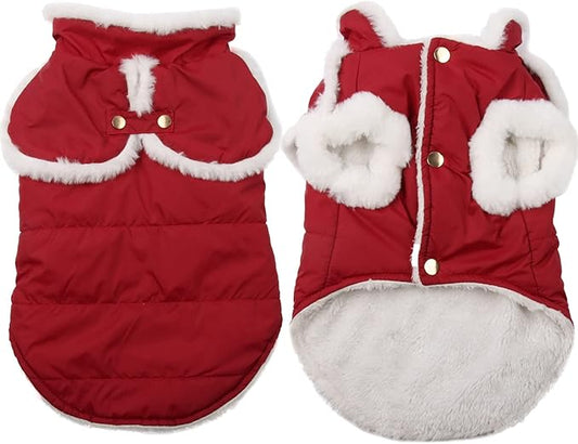 Shawl Design Fleece Lined Warm Dog Jacket for Winter Cold Weather,Soft Windproof Medium Dog Coat,Red L