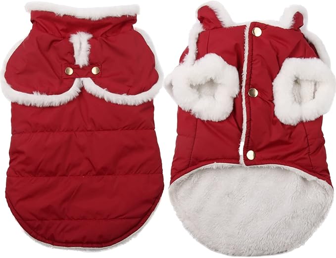 Shawl Design Fleece Lined Warm Dog Jacket for Puppy Winter Cold Weather,Soft Windproof Small Dog Coat,Red XS