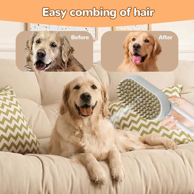 2025 New Cat Steam Brush, 3 in 1 Pet Steam Groomer Comb, Rechargeable Pet Steam Groomer Brush for Massaging and Cleaning Shedding Pets Hair, Anti-Static Hair Removal Comb for Cats Dogs (Khaki)