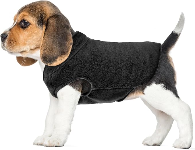FUAMEY Dog Fleece Vest for Small Dogs,Warm Stretchy Dog Sweatshirts Pullover with Leash Hole Dogs Sweater Soft Pet Turtleneck Cozy Pet Vest Lightweight Sleeveless Black XXS
