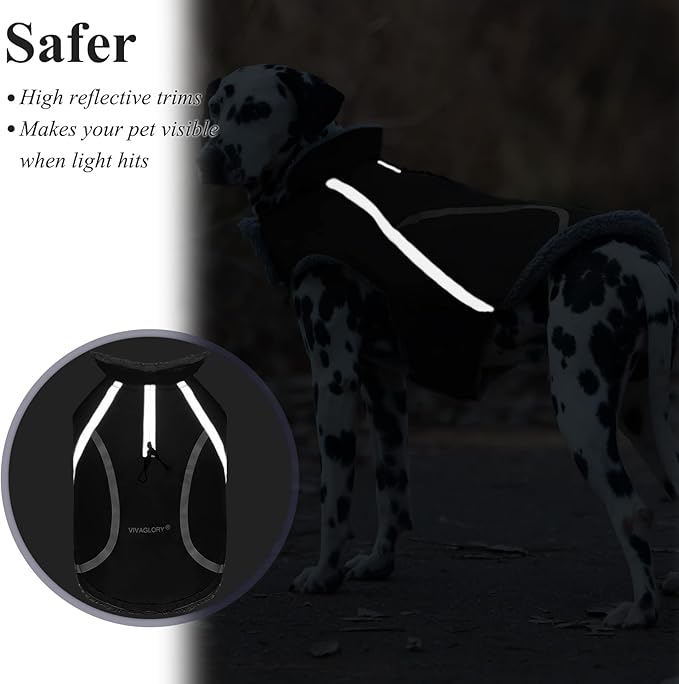 VIVAGLORY Frostfit Dog Coat, Dog Jacket for Winter & Cold Weather, Warm Fluffy Fleece Lined Water Resistant Reflective for Puppy, Coat with Velcro Fastening & Leash Hole, XXS, Black