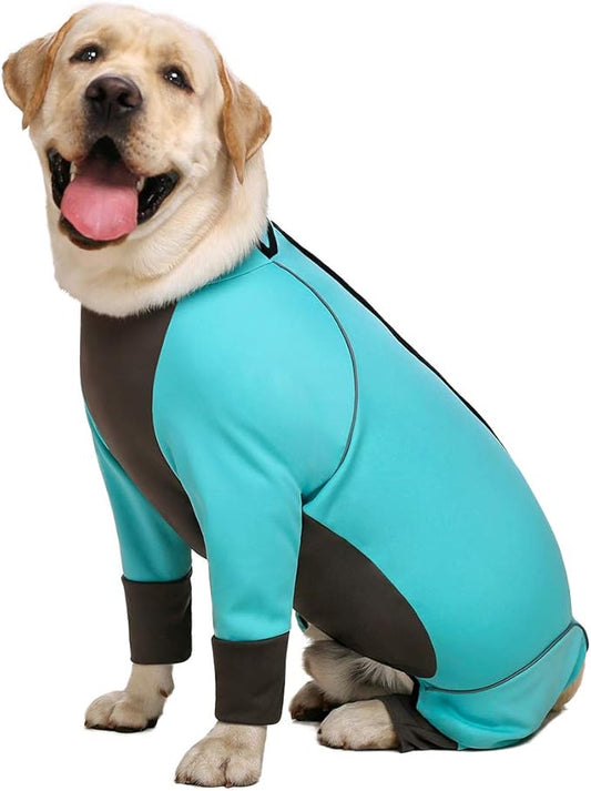Dog Jumpsuit - Blue Zip Up Dog Clothes, Large Size, Waterproof, Full Belly (Blue, 30)