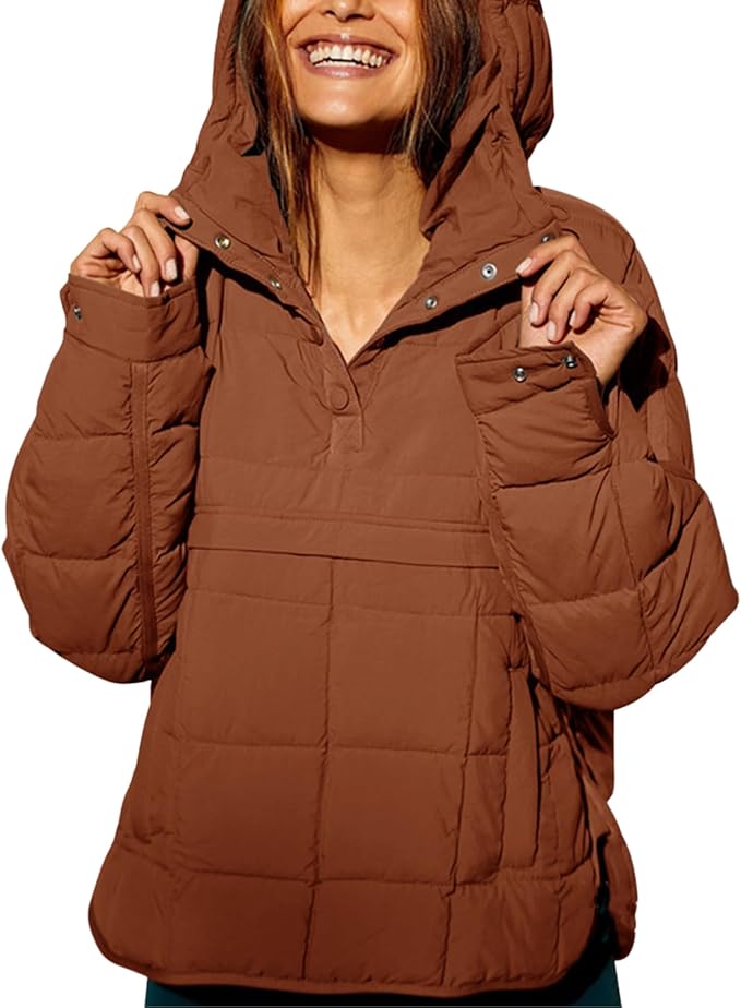 Womens Oversized Hooded Puffer Jacket Fall Winter Warm Quilted LightWeight Jacket Casual Fashion Solid Color Coat