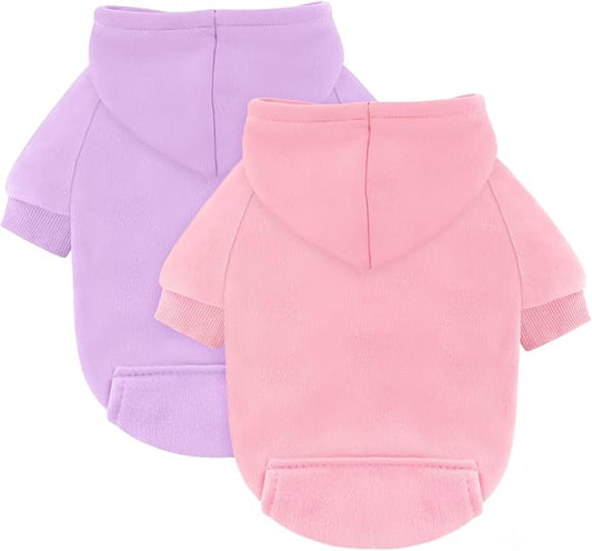 Idepet Pet Dog Hoodies 2 Pack with Pocket, Dog Outfits for Small Pets Chihuahua Clothes Warm Coat Jacket Autumn Puppy Sweatshirt Cats Clothing