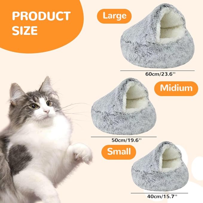 Lapcatz Nest Bed, 2026 Upgraded Cat Beds for Indoor Cats, Portable Fluffy Pet Bed, Durable Covered Cat Bed for Indoor Use, Soft Puppy Bed for Pet Owners (Grey, Large)