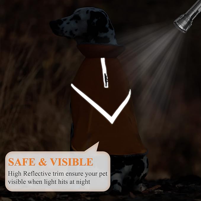 VIVAGLORY Snowrap Dog Coat, Jacket with Harness Hole & Velcro Closure, Dog Coat for Winter & Cold Weather, Fluffy Warm Fleece Lined Reflective Water Resistant for Puppy, M, Orange