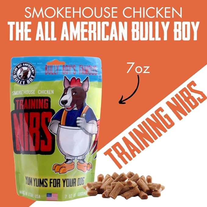 Bully Boy's Famous Chicken Training Nibs Dog Treats | Free from Wheat, Corn, Soy, or Gluten | USA Sourced Ingredients | with Smokehouse Chicken | Made in Utah | 7 oz - 1 Pack