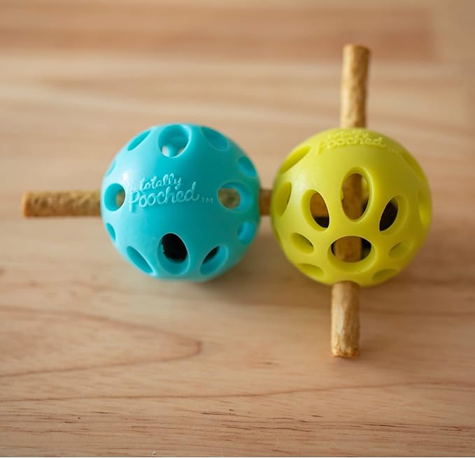 Messy Mutts Totally Pooched Huff'n Puff Ball | 3.1” TPR Puzzle Ball for Dogs | 2-in-1 Durable Interactive Toy and Tooth Cleaner | Teal