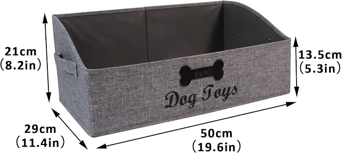 Large Dog Toy Basket Collapsible Dog Toy Box Fabric Trapezoid Dog Toy Bin Storage for organizing pet Toys/Blankets/leashes/Rope Toys/Clothing-Can be Personalized-Gray