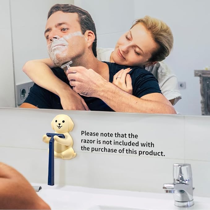 Dog Holder Shaver Organizer, Cute Dog Animal Bathroom Decor Razor Holder Wall Mount, Valentine's Day Birthday Gifts for Men Women Boyfriend Girlfriend, Emotiona Gifts for Wife Husband Dad Mom