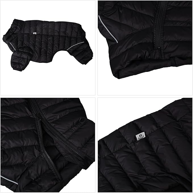Lovelonglong Warm Jacket - 4 Legs Covered Waterproof Windproof Reflective Vest, Zippered Adjustable Outdoor Snow Jacket for Small Medium Large Dogs, Black XXXXL