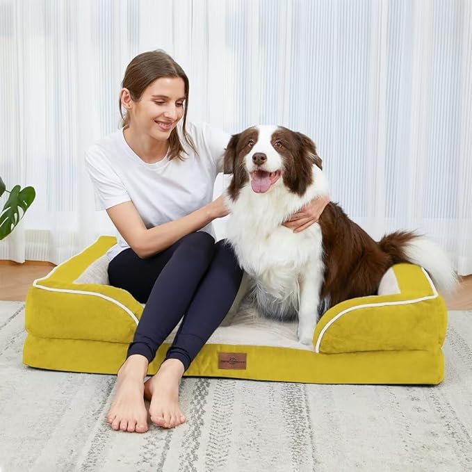 Comfort Expression Orthopedic Dog Bed for Extra Large Dogs 53x42 Inch, Waterproof Egg Crate Foam XXL Pet Bed with Removable Bolsters, Dog Couch with Washable Cover & Non-Slip Bottom, Spicy Mustard