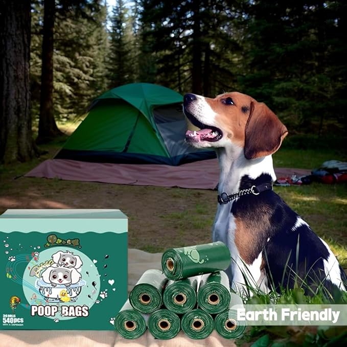 Dog Poop Bags with Dispenser, 540 Bags, 36 Rolls, Green