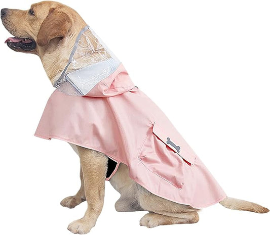 Dog Raincoat Waterproof, Adjustable Reflective Hooded Dog Rain Poncho with Leash Hole for Small Medium Large Dogs (Pink, Large)