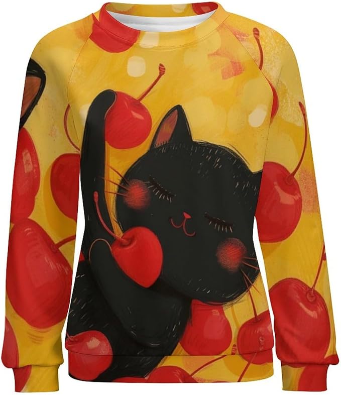 Long Sleeve Shirts for Women Cat Oil Painting Shirt 3D Graphic Sweatshirts Fall Pullover Crewneck Vintage Boho Tops