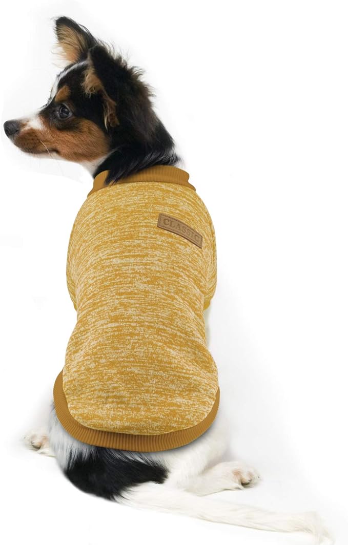 Idepet Pet Dog Classic Knitwear Sweater Fleece Coat Soft Thickening Warm Pup Dogs Shirt Winter Pet Dog Cat Clothes Puppy Customes Clothing for Small Dogs(S,Yellow)