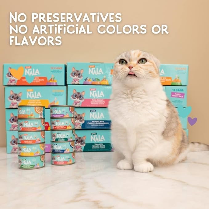 LOVE, NALA - Natural Adult Cat Wet Food - FLAKED Chicken, Sweet Potato, Tomato in Broth - Grain Free, Non-GMO, Digestive Fiber, Vitamins, Minerals - 12 Pack 2.4 lbs.
