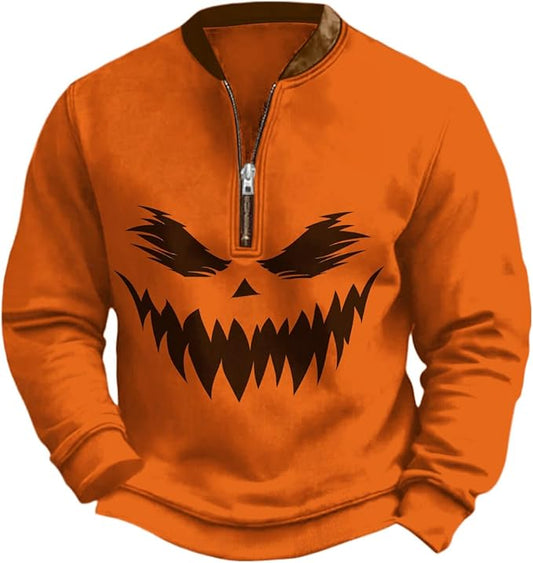 HOTYD Aztec Cowboy Jacket Men Vintage Bullhorn Printed Oversized Western Sweatshirt Long Sleeve Quarter Zip Pullover