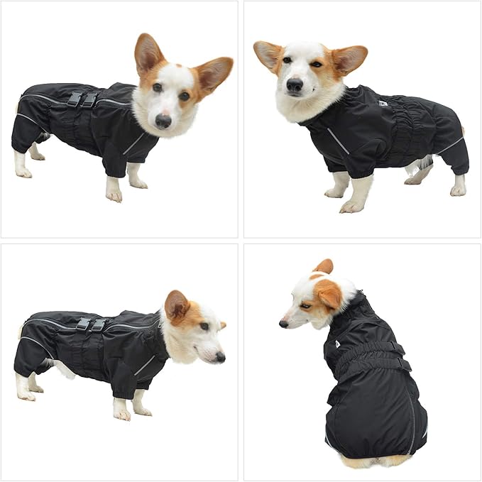 Dogs Waterproof Jacket, Lightweight Waterproof Jacket Reflective Safety Dog Raincoat Windproof Snow-Proof Dog Vest for Small Medium Large Dogs Black L