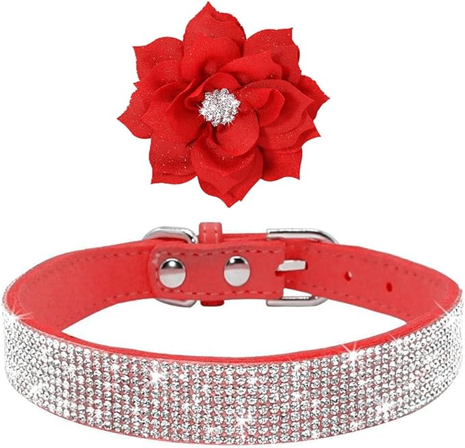 Serijoars Small Dog Collar with Rhinestone Crystal Diamond Colorful Bling Girl Puppy Cat Collars (M, Red6)