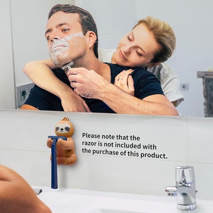 Sloth Holder Shaver Organizer, Cute Sloth Animal Bathroom Decor Razor Holder Wall Mount, Birthday Gifts for Men Women Boyfriend Girlfriend, Emotiona Gifts for Wife Husband Sloth Lover