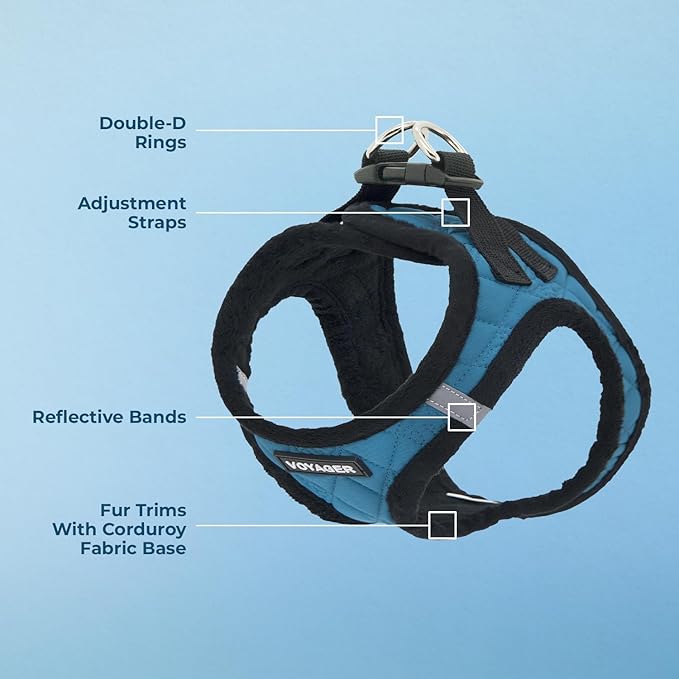 Best Pet Supplies - All Weather Mesh / Plush, Reflective, No Pull Harness for Small, Medium Dogs, Cats - Secure with Hook & Loop Fastener, Buckle, Double D-Rings - Turquoise Plush, L