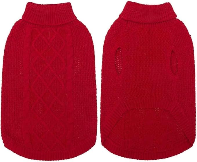Mihachi Turtleneck Dog Sweater - Winter Coat Apparel Classic Cable Knit Clothes with Leash Hole for Cold Weather, Ideal Gift for Pet in New Year Red Medium/Large