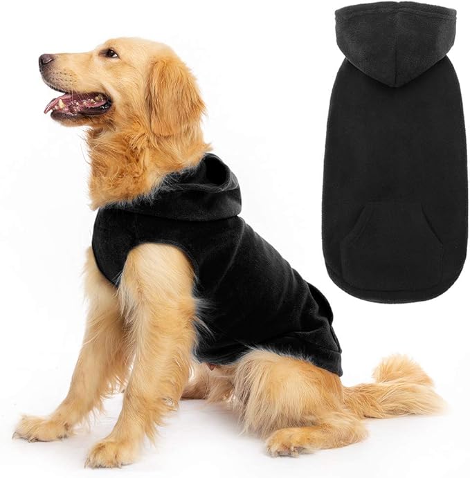 EXPAWLORER Dog Hoodie Fleece Sweater Vest, Hooded Dog Sweatshirt Fall Winter Pet Clothes with Leash Ring, Sleeveless Warm Cozy Puppy Clothing for Cat Small Medium Large Dogs Girl Boy, Black S