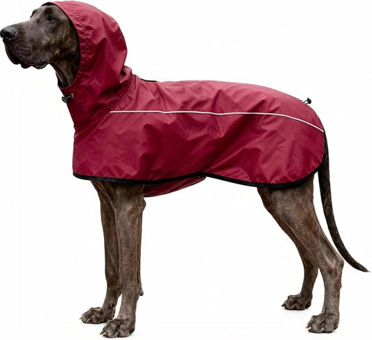 Mosucoirl Dog Raincoat Jacket Reflective Adjustable Hooded Pet Poncho Rain Coats with Leash Hole Waterproof Clothes for Small Medium Large Dogs (Red, M)