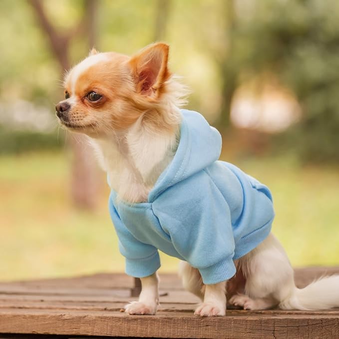 Idepet Pet Dog Hoodies 2 Pack with Pocket, Dog Outfits for Small Pets Chihuahua Clothes Warm Coat Jacket Autumn Puppy Sweatshirt Cats Clothing