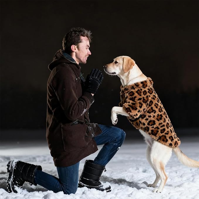 GreenJoy Leopard Print Dog Sweater – Stretchy Fleece Dog Turtleneck Sweatshirt for Puppies & Cats, Soft & Warm Pet Winter Clothes for Small, Medium & Large Dogs (Coffee Brown, X-Small)