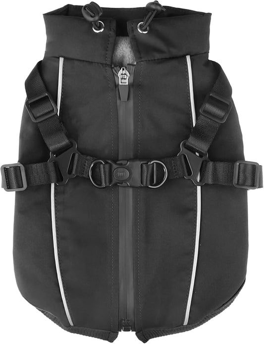 Dog Winter Coat Reflective Water-Resistant Jacket, Fleece Lined Windproof Puppy Coat with Back Zipper & D-Ring, Cold Weather Dog Coats for Small Medium Large Dogs (S, Black)