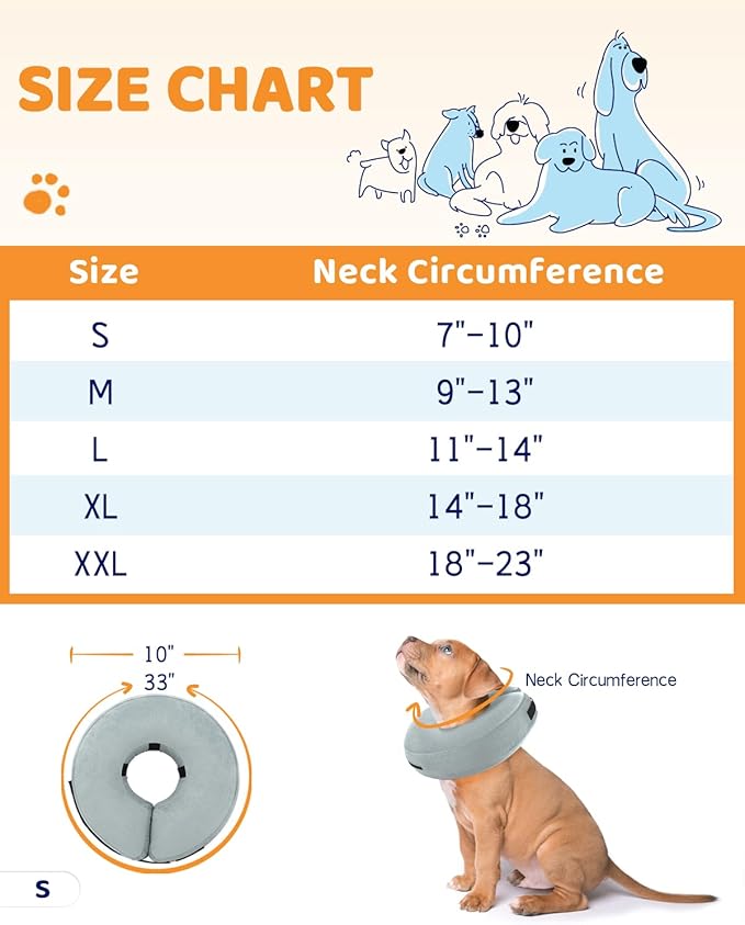 Supet Inflatable Dog Cone Collar Alternative for Large, Medium, & Small Dogs & Puppies - Soft, After Surgery
