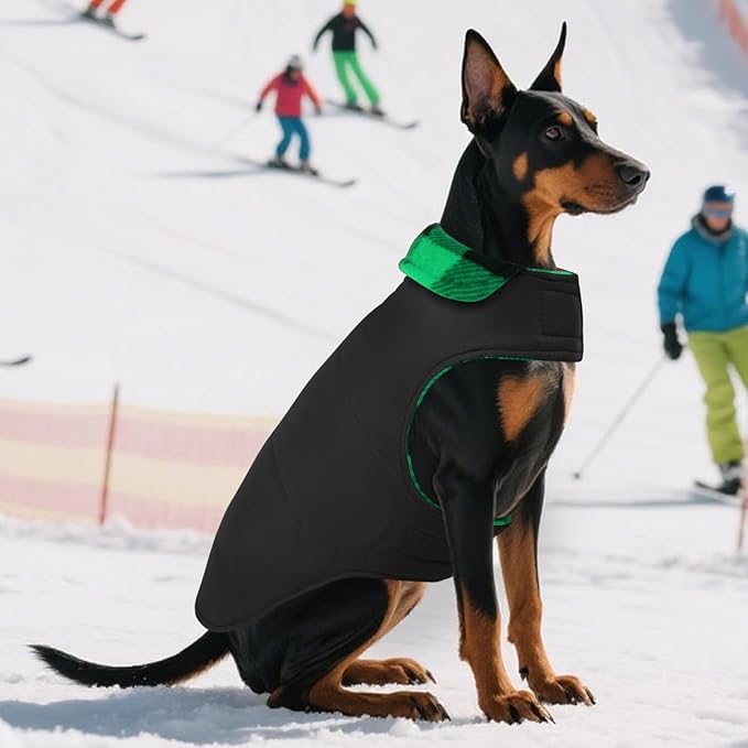 ASENKU Dog Winter Coat, Fleece Doggie Jacket Plaid Reversible Vest Waterproof Windproof Cold Weather Clothes for Small Medium Large Dogs (Green, XL)