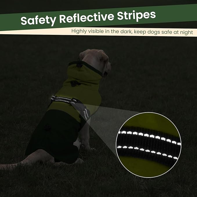 BRKURLEG Dog Raincoat for Small Medium and Large Dogs Waterproof Dog Rain Jacket Adjustable Hooded Dogs Raincoat Pet Rain Coat Poncho with Leash Hole, Reflective Strip, Green, XXL