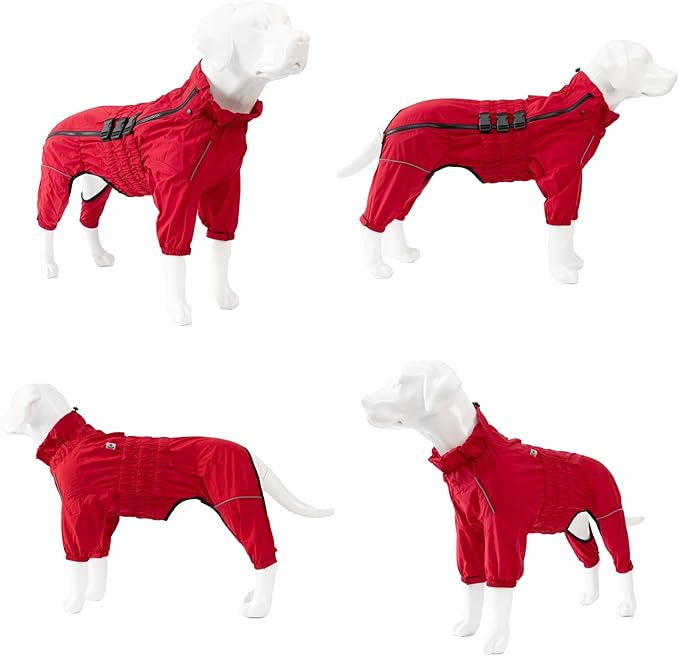 Dogs Waterproof Jacket, Lightweight Waterproof Jacket Reflective Safety Dog Raincoat Windproof Snow-Proof Dog Vest for Small Medium Large Dogs Red XL