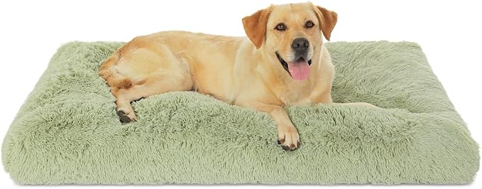 Bedfolks Waterproof XXL Dog Crate Bed, Plush Pad with Removable Cover, Faux Fur, Washable Kennel Bed, 47"x29", Sage Green