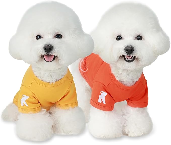 Koneseve Dog Shirts Breathable Cotton Dog Clothes Stretchy T-Shirt for Small Medium Large Dogs Cat Shirt Soft Puppy Outfit Kitten Apparel Pet Pullover Tee Blank Sweatshirt 2-Pack Yellow & Orange 4XL