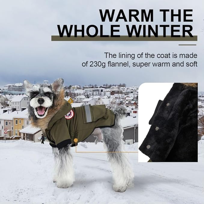 PINA Small Dog Coats - Waterproof & Windproof, Reflective Dog Jacket with Pocket, Warm Flannel Lining & Faux Fur Hood for Cold Weather
