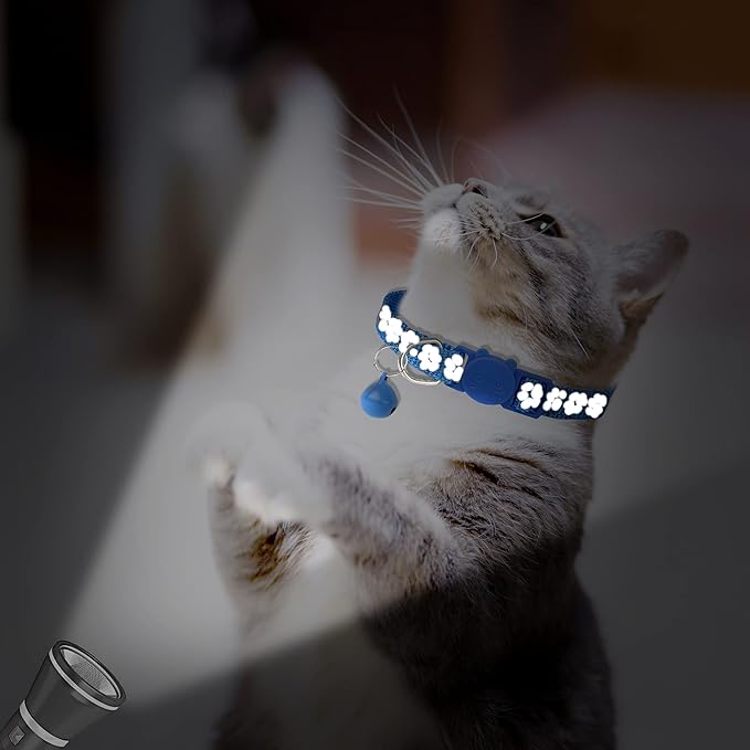 BANMODER 2 Pack Reflective Cat Collar Breakaway with Bell,Personalized Kitten Collars,Adjustable Safety Buckle Collar for Male Cats Girls & Boys (Navy Blue)