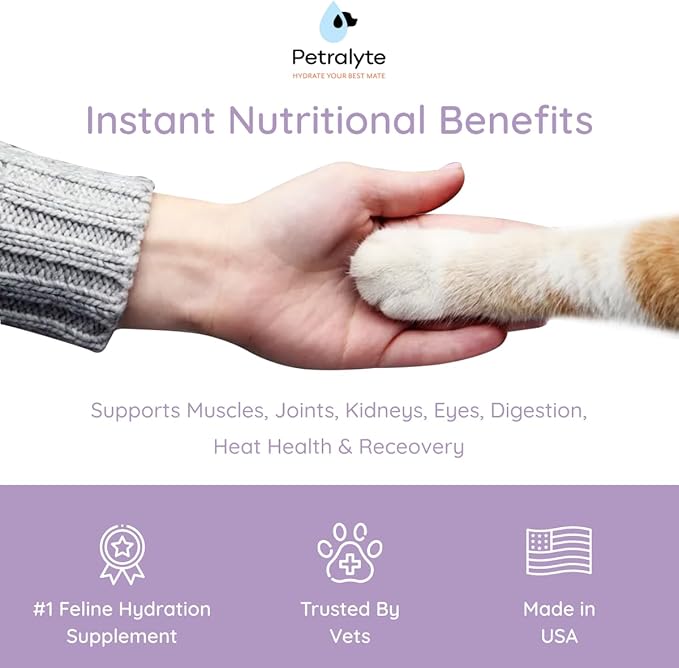 Petralyte Cat Hydration Electrolyte and Cat Joint Supplement | Hydration Support for Cats w/Glucosamine, Chondroitin, L-Glutamine, Taurine, Lysine & Prebiotics | for Salmon Lovers | 32 Packets