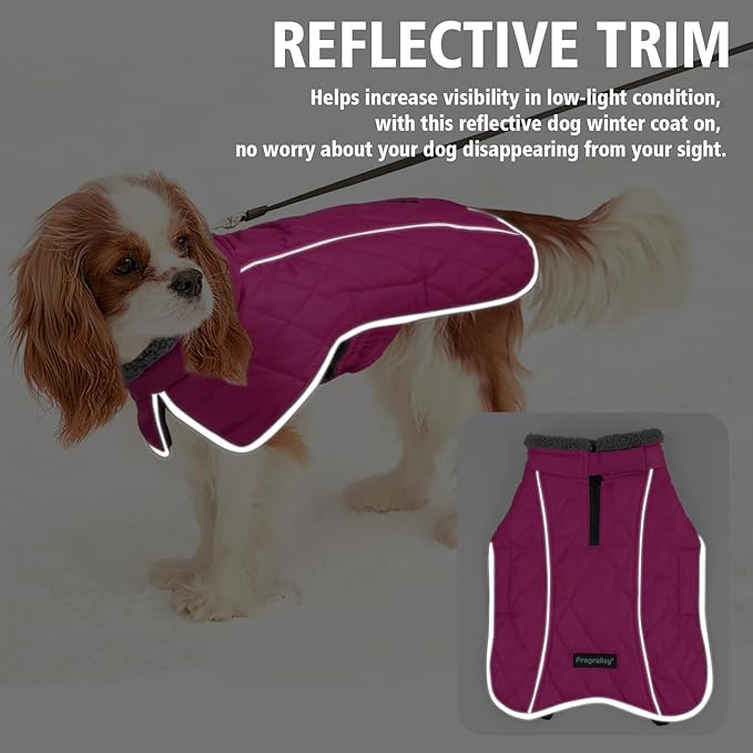 Fragralley Dog Coat Large, Waterproof Dog Jacket with Warm Fleece Lining, Adjustable Reflective Dogs Winter Coat, Turtleneck Pet Coats for Cold Weather (Rose Pink L)